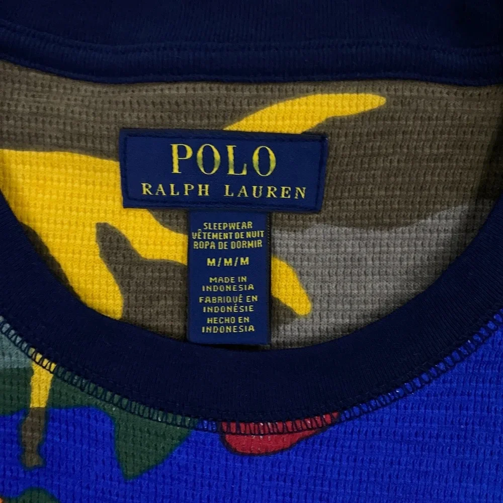 Polo Ralph Lauren Thermal Shirt Mens Medium Camo‎ Pony Waffle Knit Pajama Sleep